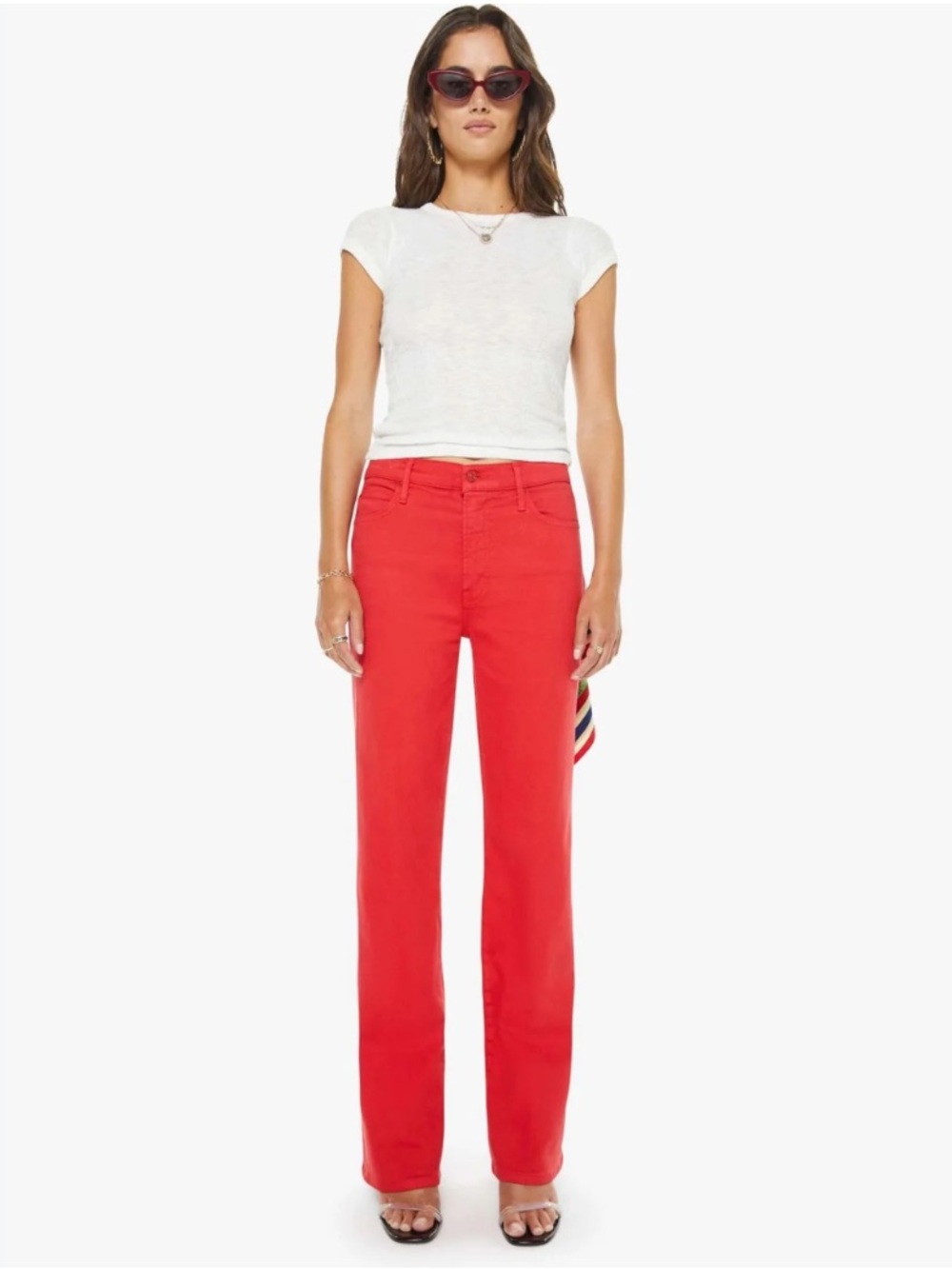MOTHER The Kick It Play Date Straight Leg Jean in Tango Red Sz 29